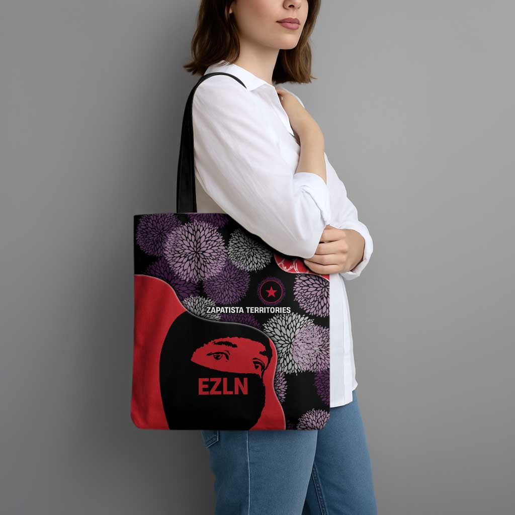 Zapatista Territories Tote Bag Mexico with EZLN Masked Face and Floral - Wonder Print Shop