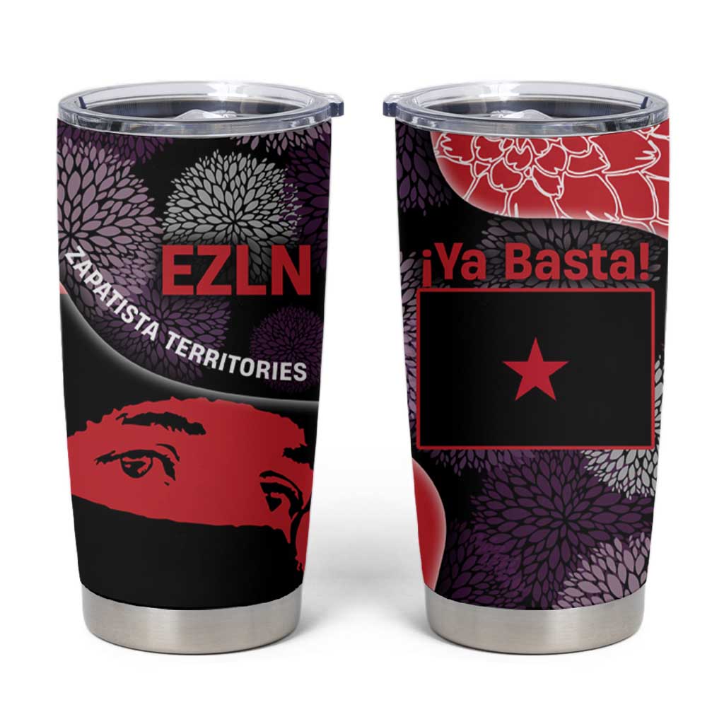 Zapatista Territories Tumbler Cup Mexico with EZLN Masked Face and Floral - Wonder Print Shop