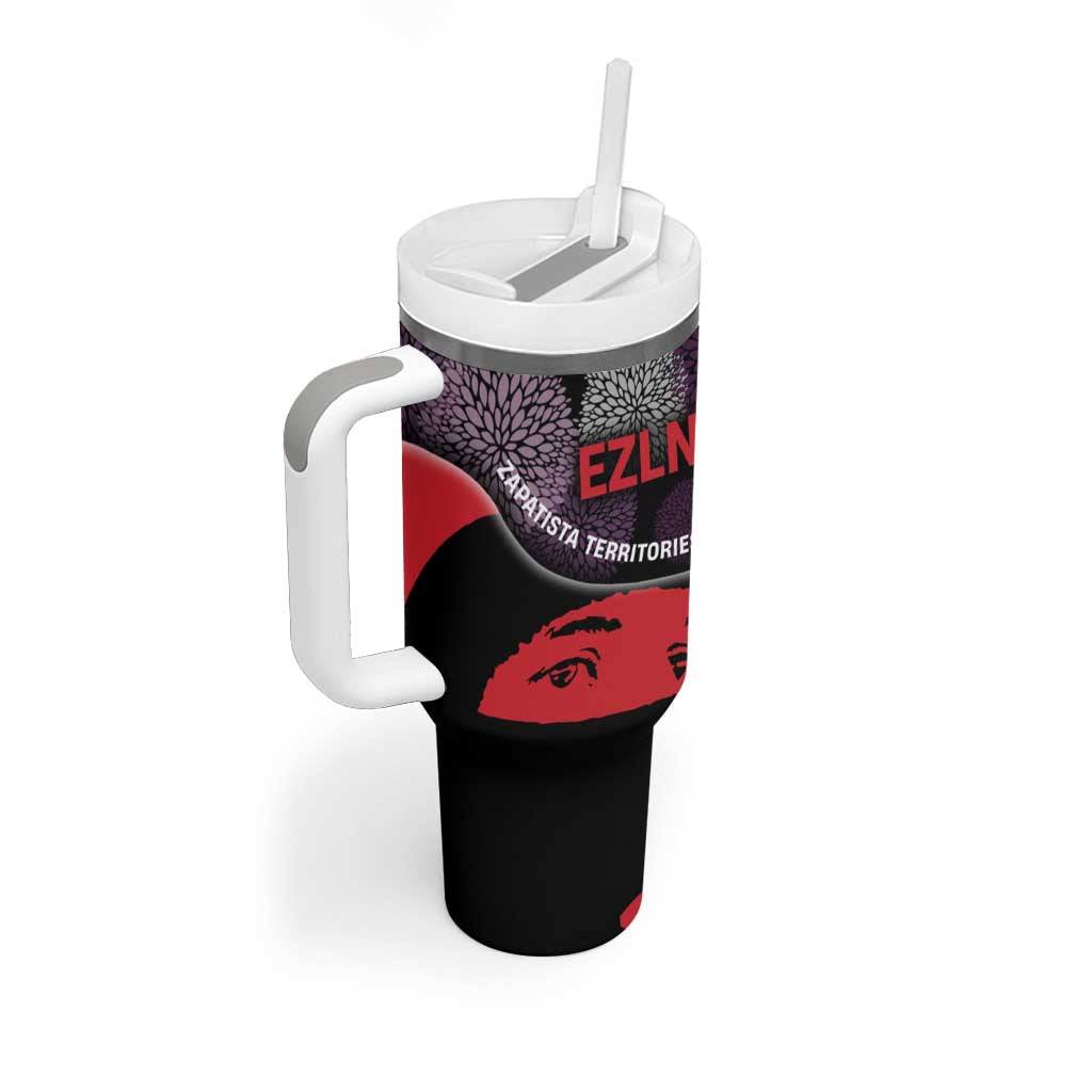 Zapatista Territories Tumbler With Handle Mexico with EZLN Masked Face and Floral - Wonder Print Shop