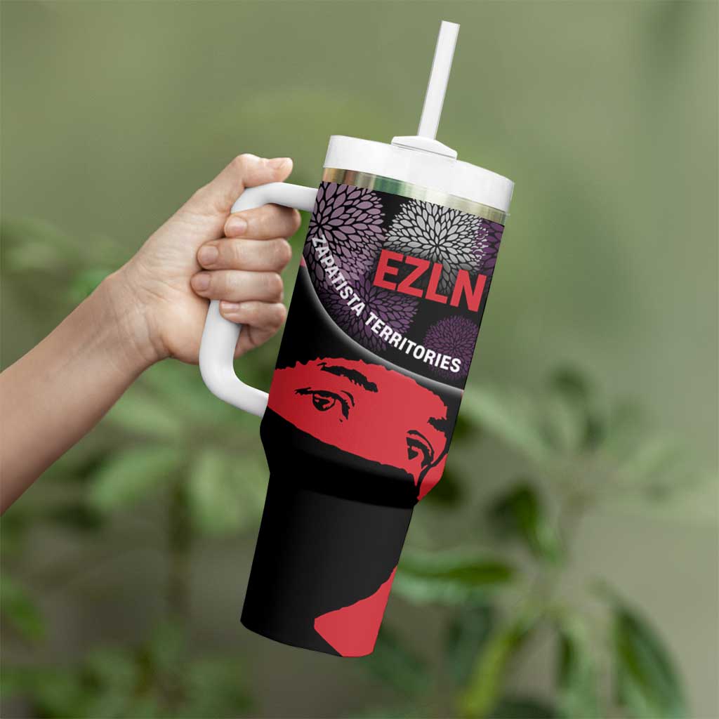 Zapatista Territories Tumbler With Handle Mexico with EZLN Masked Face and Floral - Wonder Print Shop