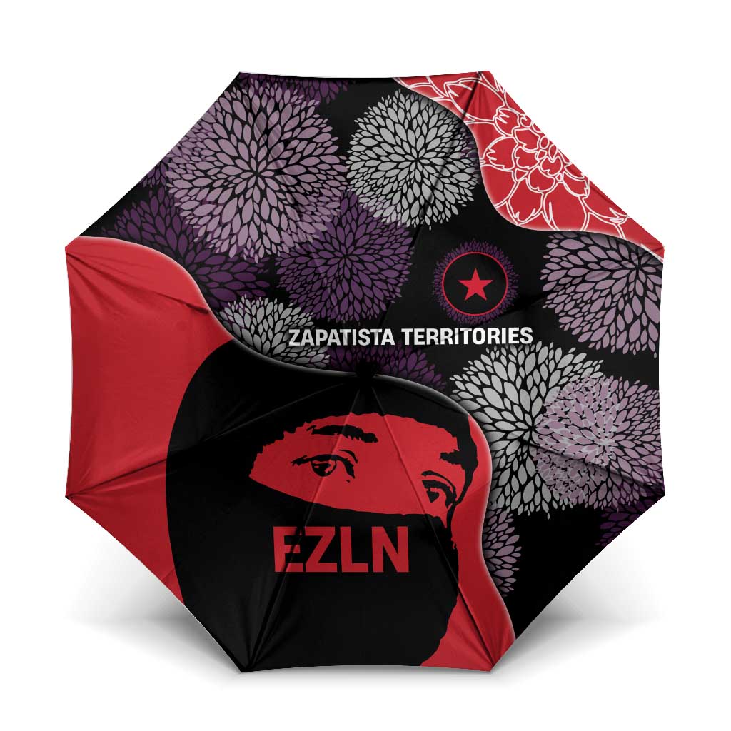 Zapatista Territories Umbrella Mexico with EZLN Masked Face and Floral - Wonder Print Shop