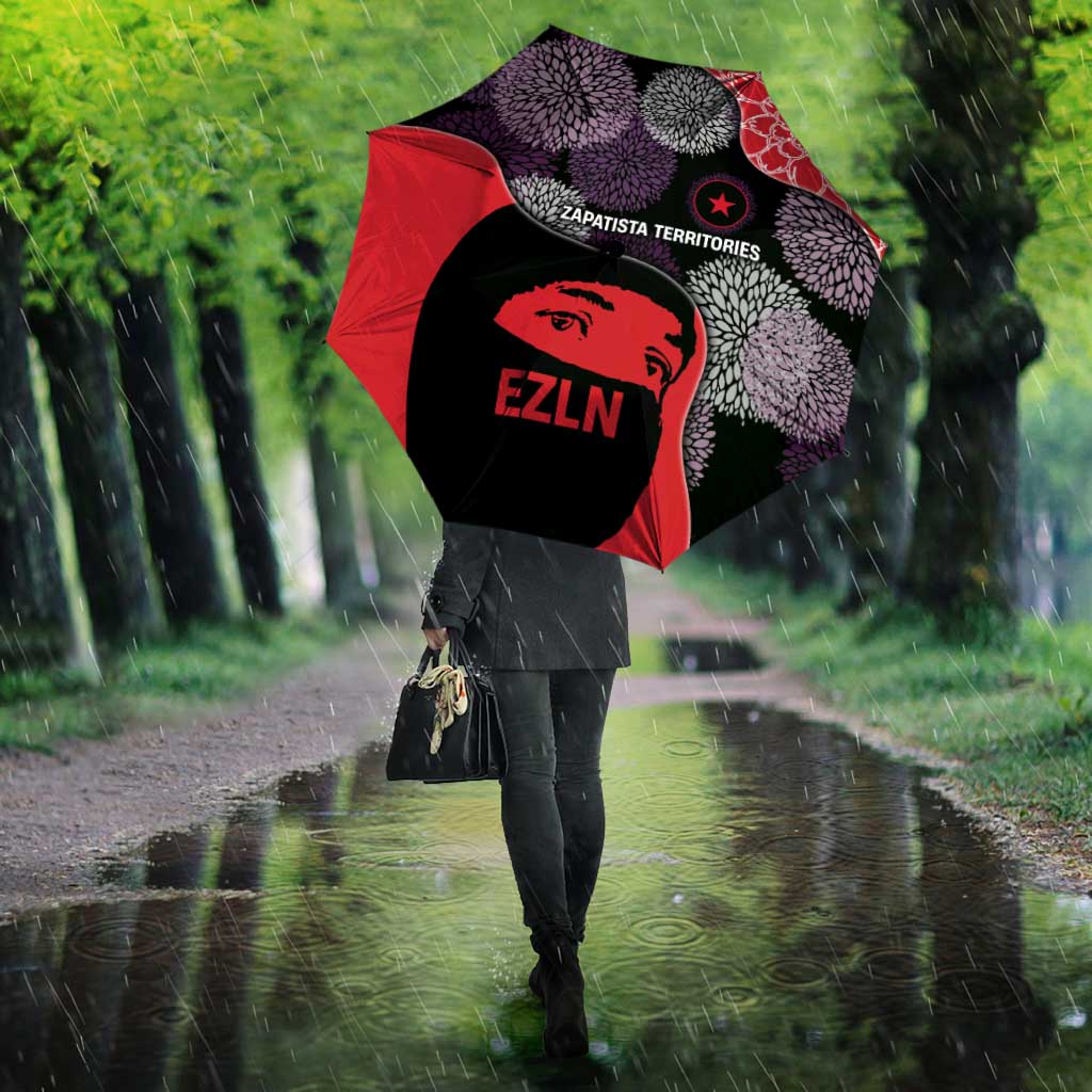 Zapatista Territories Umbrella Mexico with EZLN Masked Face and Floral - Wonder Print Shop
