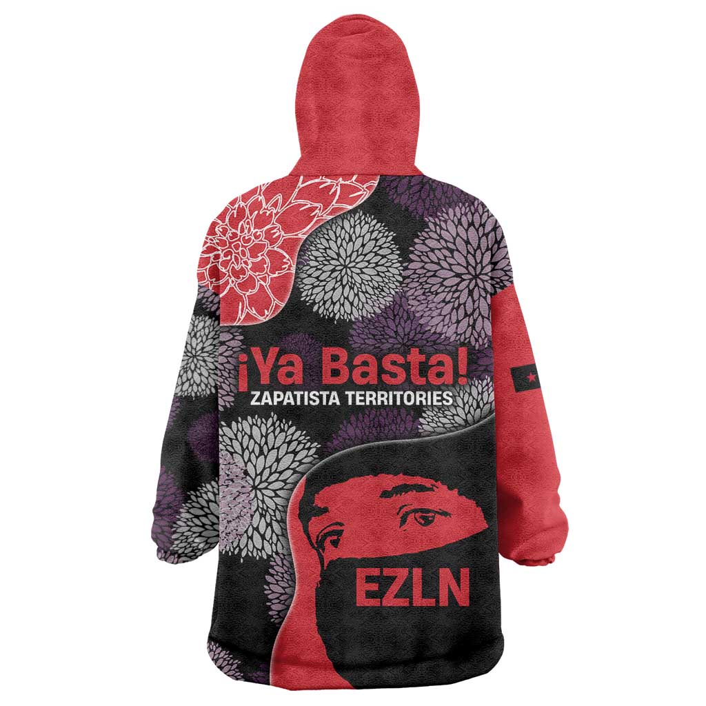 Zapatista Territories Wearable Blanket Hoodie Mexico with EZLN Masked Face and Floral - Wonder Print Shop