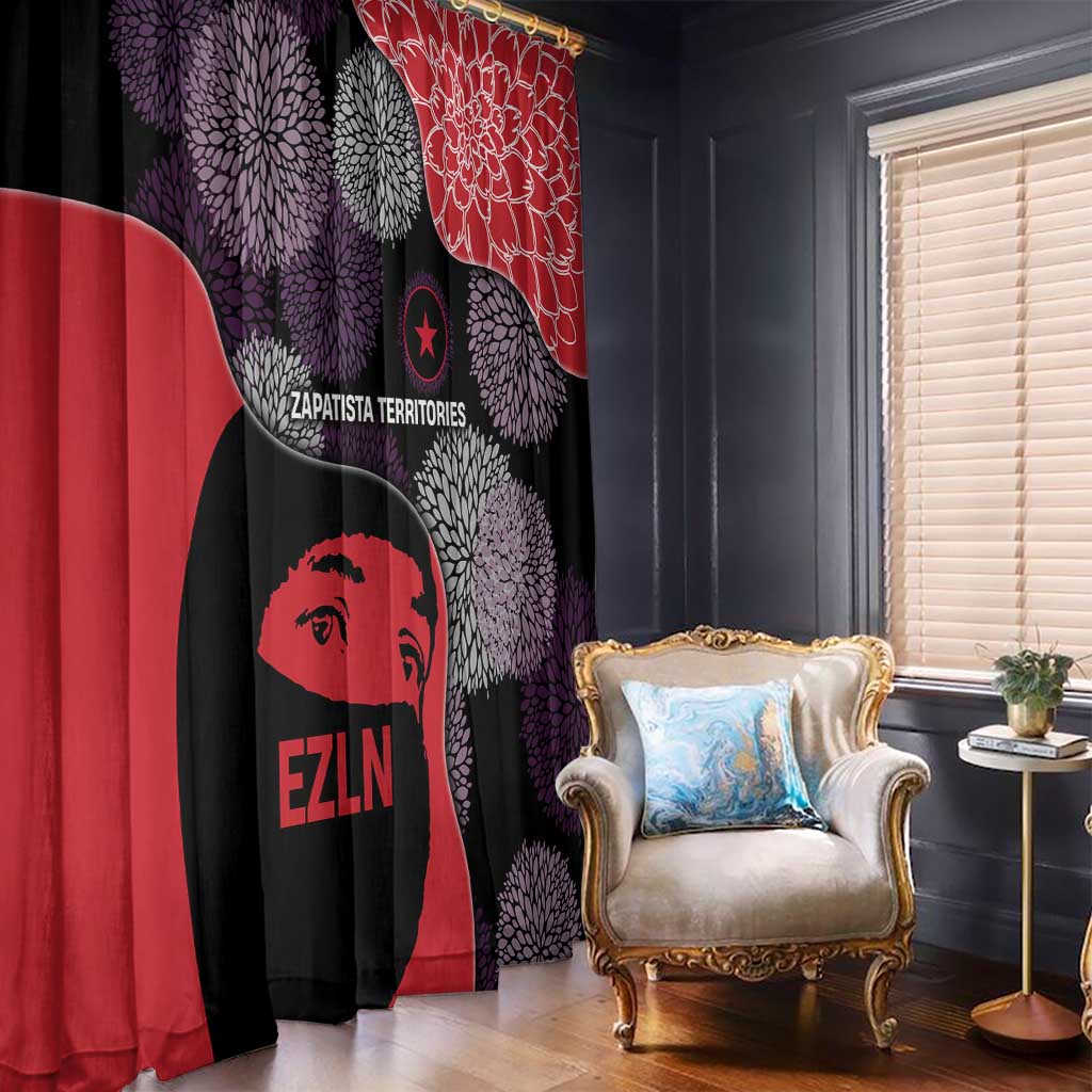 Zapatista Territories Window Curtain Mexico with EZLN Masked Face and Floral - Wonder Print Shop