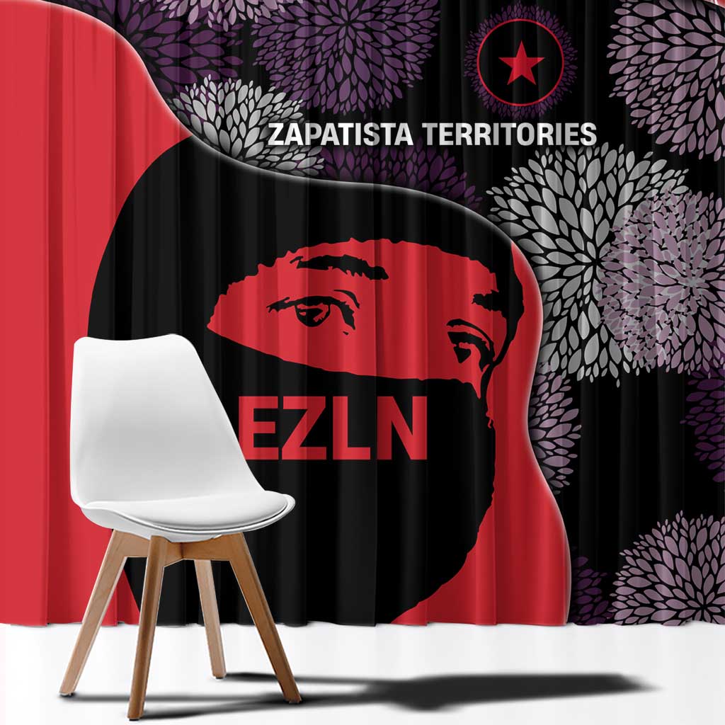 Zapatista Territories Window Curtain Mexico with EZLN Masked Face and Floral - Wonder Print Shop