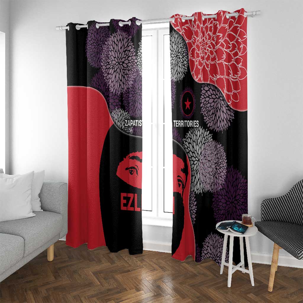 Zapatista Territories Window Curtain Mexico with EZLN Masked Face and Floral - Wonder Print Shop