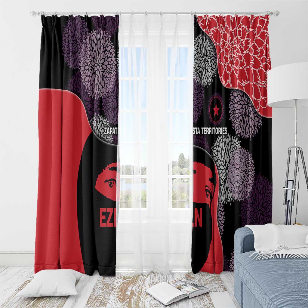 Zapatista Territories Window Curtain Mexico with EZLN Masked Face and Floral - Wonder Print Shop