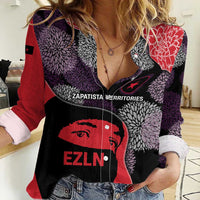 Zapatista Territories Women Casual Shirt Mexico with EZLN Masked Face and Floral - Wonder Print Shop