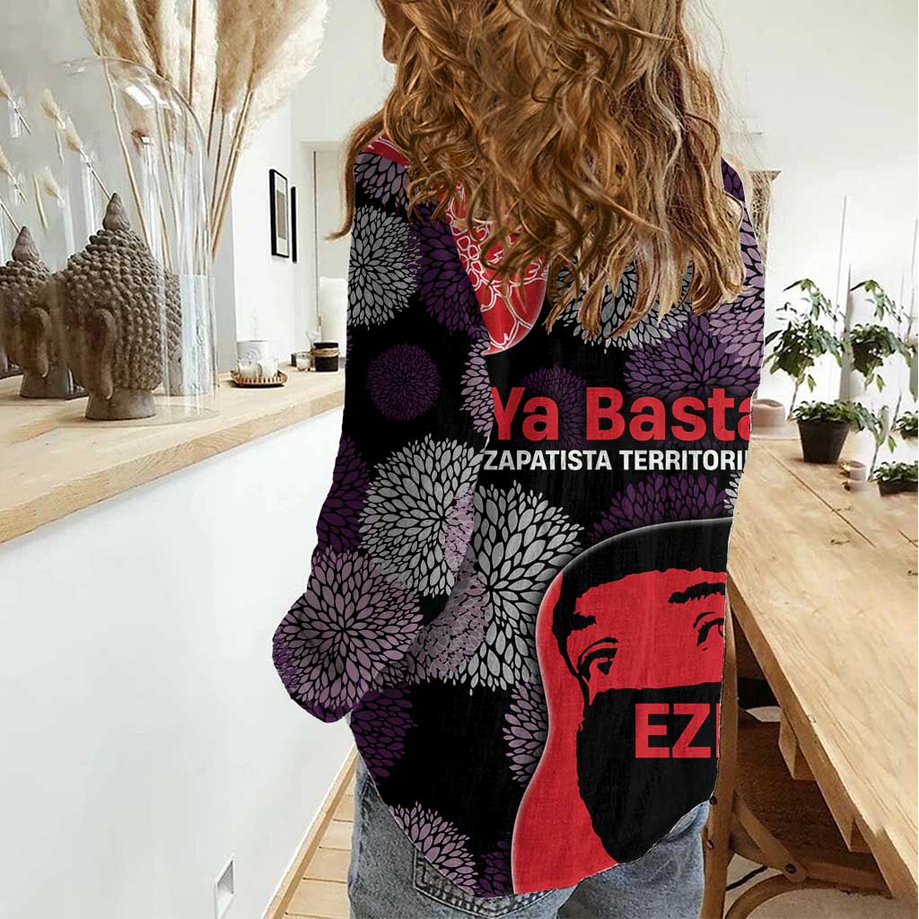 Zapatista Territories Women Casual Shirt Mexico with EZLN Masked Face and Floral - Wonder Print Shop
