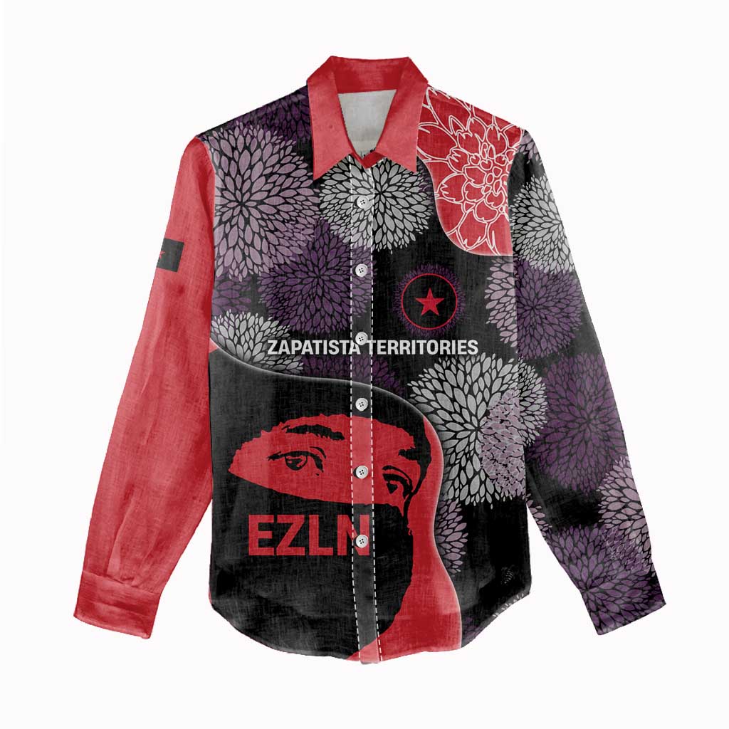 Zapatista Territories Women Casual Shirt Mexico with EZLN Masked Face and Floral - Wonder Print Shop