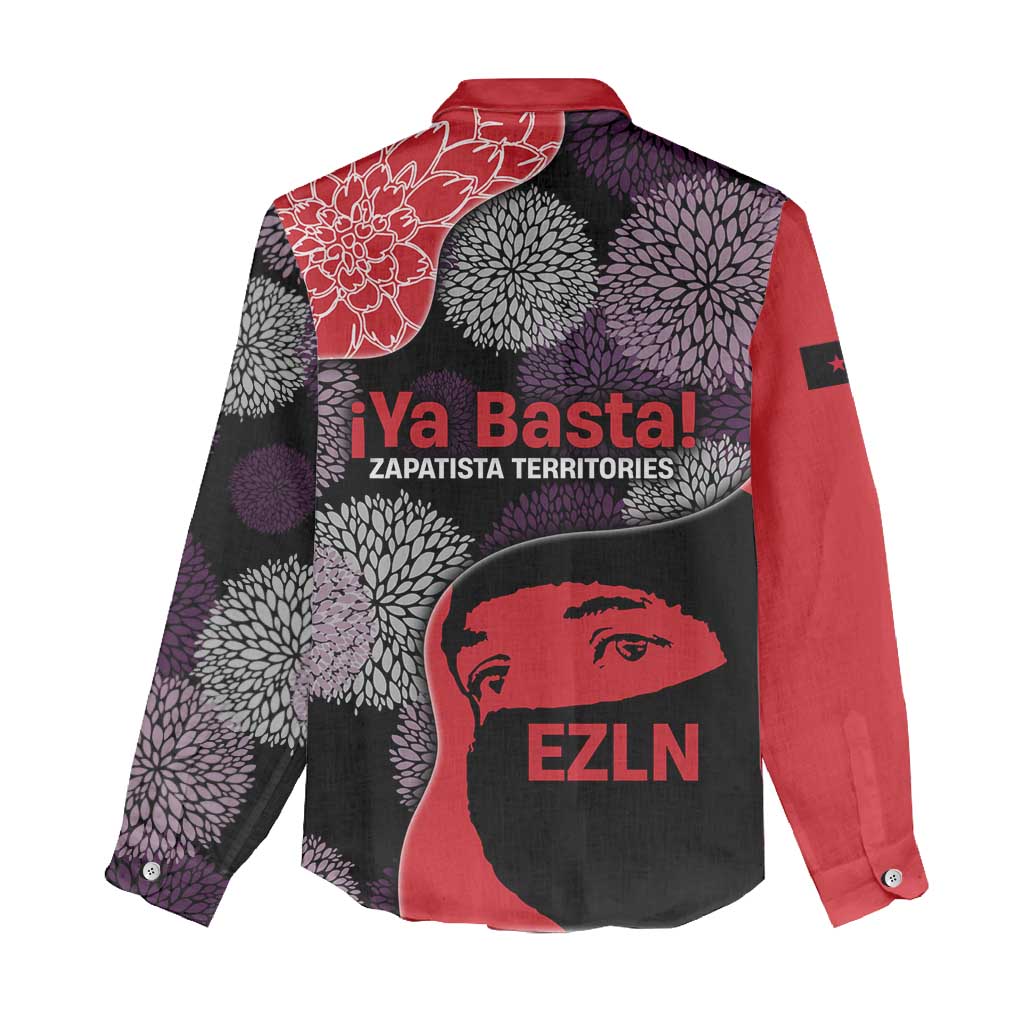 Zapatista Territories Women Casual Shirt Mexico with EZLN Masked Face and Floral - Wonder Print Shop