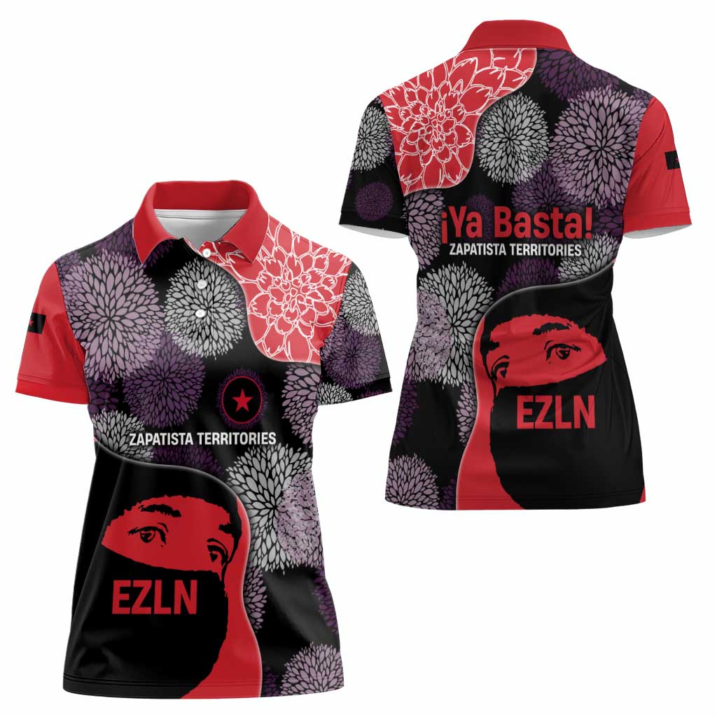 Zapatista Territories Women Polo Shirt Mexico with EZLN Masked Face and Floral - Wonder Print Shop