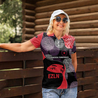Zapatista Territories Women Polo Shirt Mexico with EZLN Masked Face and Floral - Wonder Print Shop