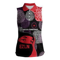 Zapatista Territories Women Sleeveless Polo Shirt Mexico with EZLN Masked Face and Floral - Wonder Print Shop