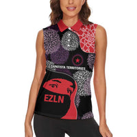 Zapatista Territories Women Sleeveless Polo Shirt Mexico with EZLN Masked Face and Floral - Wonder Print Shop