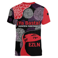 Zapatista Territories Women V-Neck T-Shirt Mexico with EZLN Masked Face and Floral - Wonder Print Shop