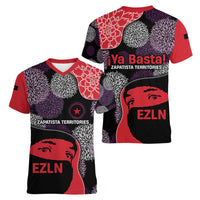 Zapatista Territories Women V-Neck T-Shirt Mexico with EZLN Masked Face and Floral - Wonder Print Shop