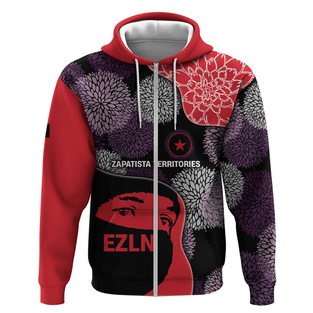 Zapatista Territories Zip Hoodie Mexico with EZLN Masked Face and Floral - Wonder Print Shop