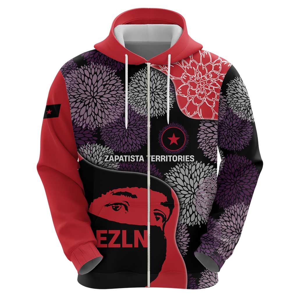 Zapatista Territories Zip Hoodie Mexico with EZLN Masked Face and Floral - Wonder Print Shop