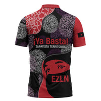 Zapatista Territories Zipper Polo Shirt Mexico with EZLN Masked Face and Floral - Wonder Print Shop