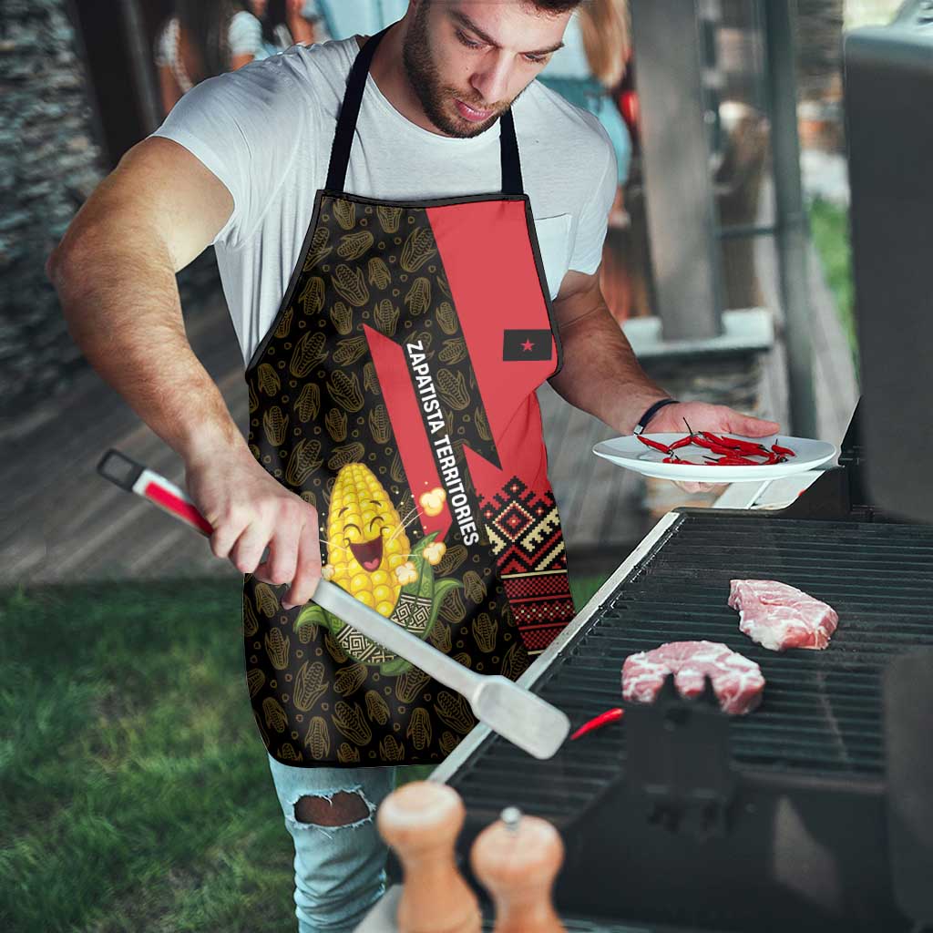 Zapatista Territories Apron Mexico with Corn Graphic and Indigenous Pattern Semillas de Libertad - Wonder Print Shop