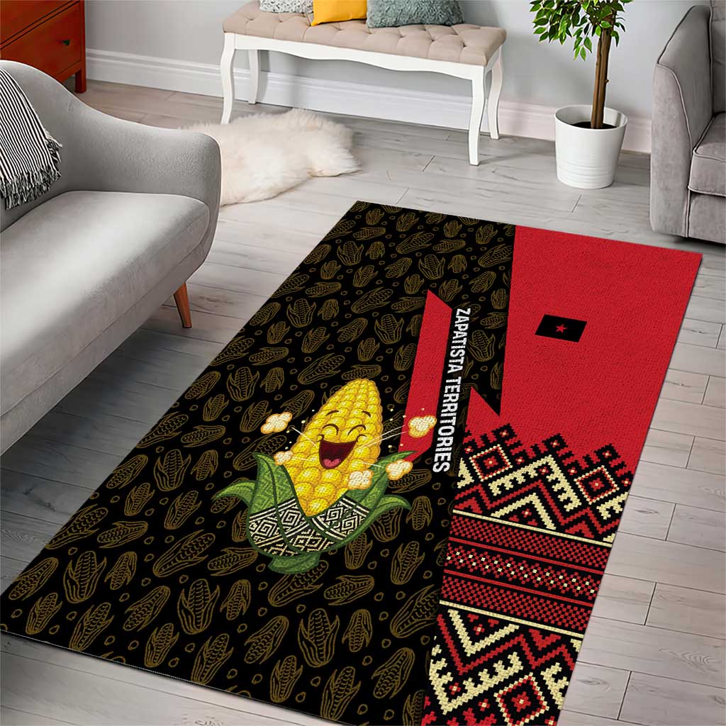Zapatista Territories Area Rug Mexico with Corn Graphic and Indigenous Pattern Semillas de Libertad - Wonder Print Shop