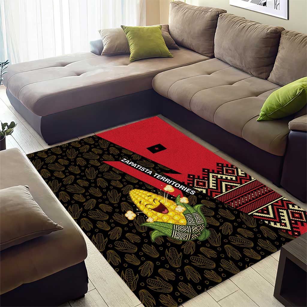 Zapatista Territories Area Rug Mexico with Corn Graphic and Indigenous Pattern Semillas de Libertad - Wonder Print Shop