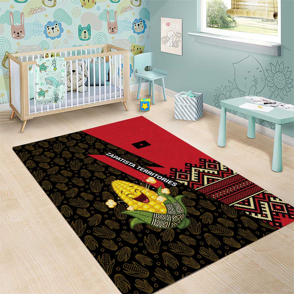 Zapatista Territories Area Rug Mexico with Corn Graphic and Indigenous Pattern Semillas de Libertad - Wonder Print Shop