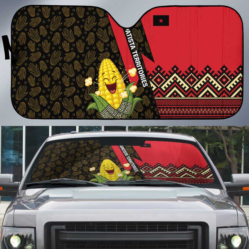 Zapatista Territories Auto Sun Shade Mexico with Corn Graphic and Indigenous Pattern Semillas de Libertad - Wonder Print Shop