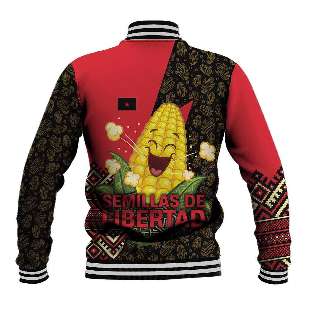 Zapatista Territories Baseball Jacket Mexico with Corn Graphic and Indigenous Pattern Semillas de Libertad - Wonder Print Shop