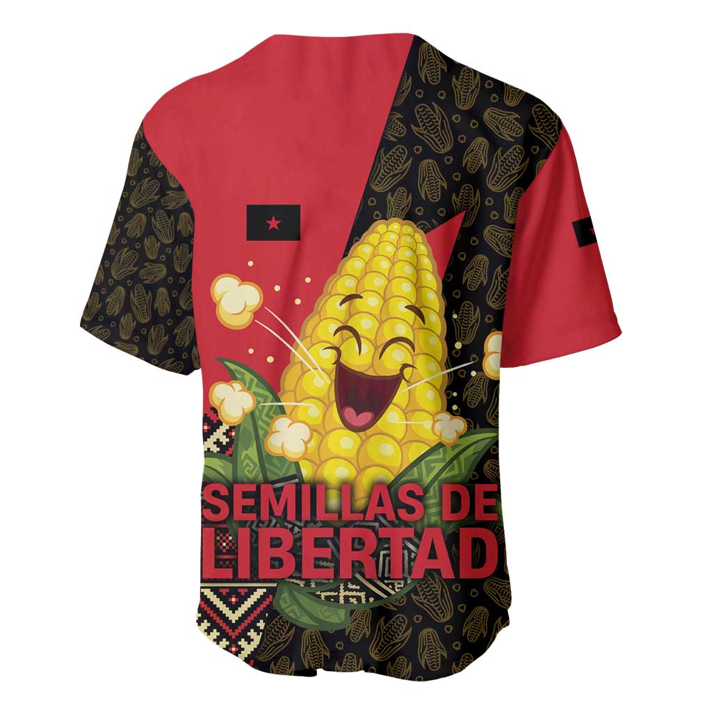 Zapatista Territories Baseball Jersey Mexico with Corn Graphic and Indigenous Pattern Semillas de Libertad - Wonder Print Shop