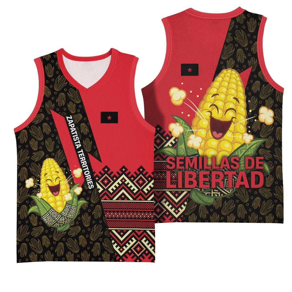 Zapatista Territories Basketball Jersey Mexico with Corn Graphic and Indigenous Pattern Semillas de Libertad - Wonder Print Shop