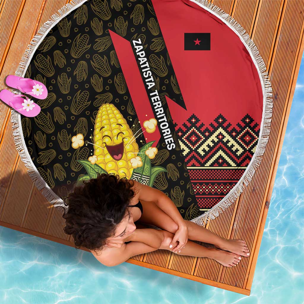 Zapatista Territories Beach Blanket Mexico with Corn Graphic and Indigenous Pattern Semillas de Libertad - Wonder Print Shop