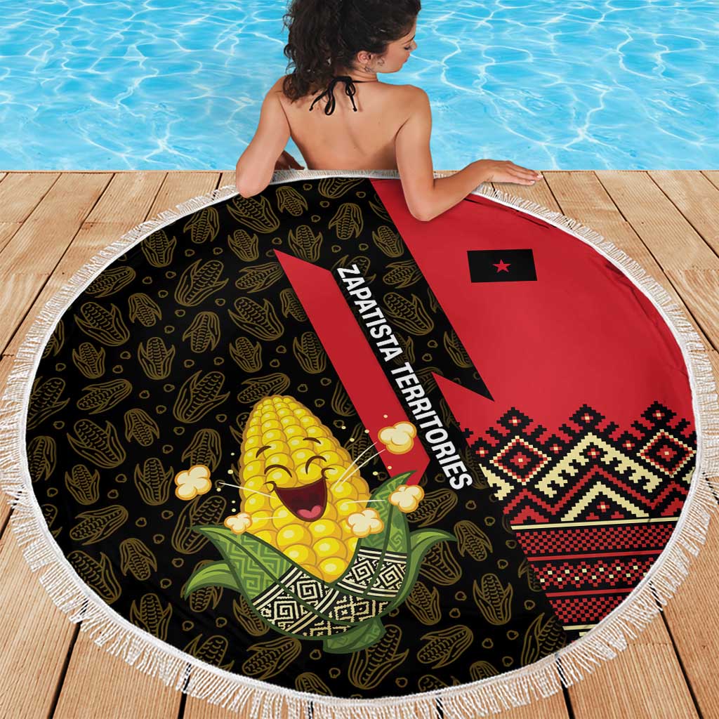 Zapatista Territories Beach Blanket Mexico with Corn Graphic and Indigenous Pattern Semillas de Libertad - Wonder Print Shop