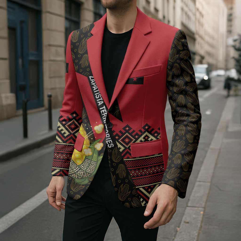 Zapatista Territories Blazer Mexico with Corn Graphic and Indigenous Pattern Semillas de Libertad - Wonder Print Shop
