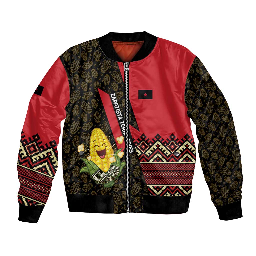 Zapatista Territories Bomber Jacket Mexico with Corn Graphic and Indigenous Pattern Semillas de Libertad - Wonder Print Shop