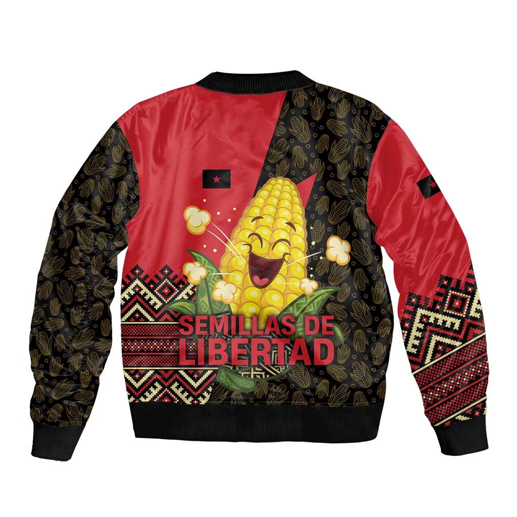 Zapatista Territories Bomber Jacket Mexico with Corn Graphic and Indigenous Pattern Semillas de Libertad - Wonder Print Shop