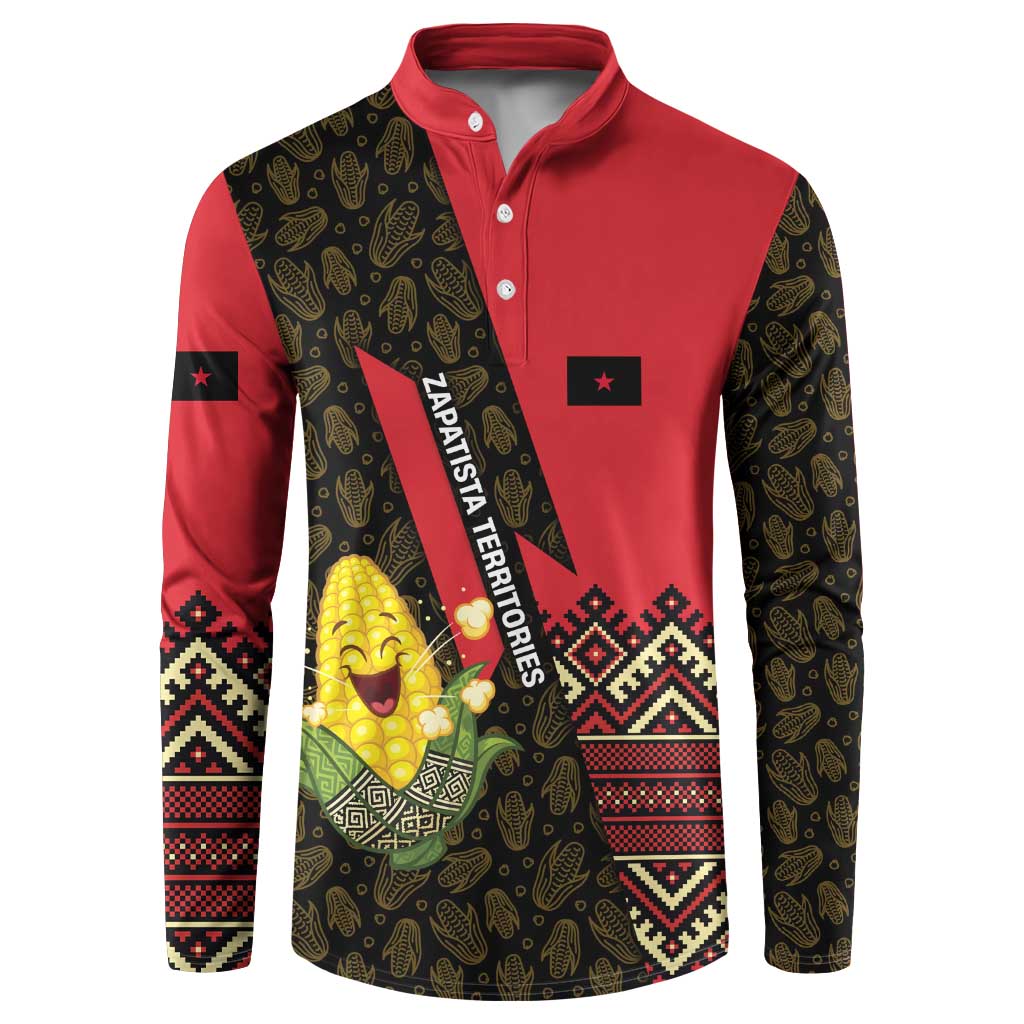 Zapatista Territories Button Sweatshirt Mexico with Corn Graphic and Indigenous Pattern Semillas de Libertad - Wonder Print Shop