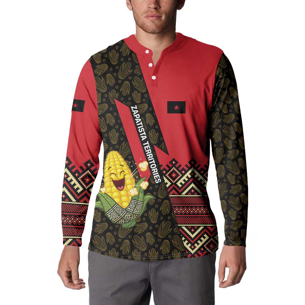 Zapatista Territories Button Sweatshirt Mexico with Corn Graphic and Indigenous Pattern Semillas de Libertad - Wonder Print Shop