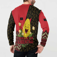 Zapatista Territories Button Sweatshirt Mexico with Corn Graphic and Indigenous Pattern Semillas de Libertad - Wonder Print Shop