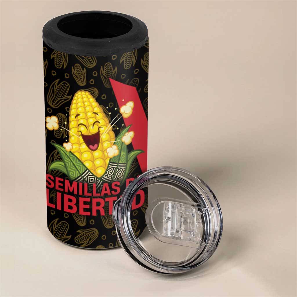 Zapatista Territories 4 in 1 Can Cooler Tumbler Mexico with Corn Graphic and Indigenous Pattern Semillas de Libertad - Wonder Print Shop