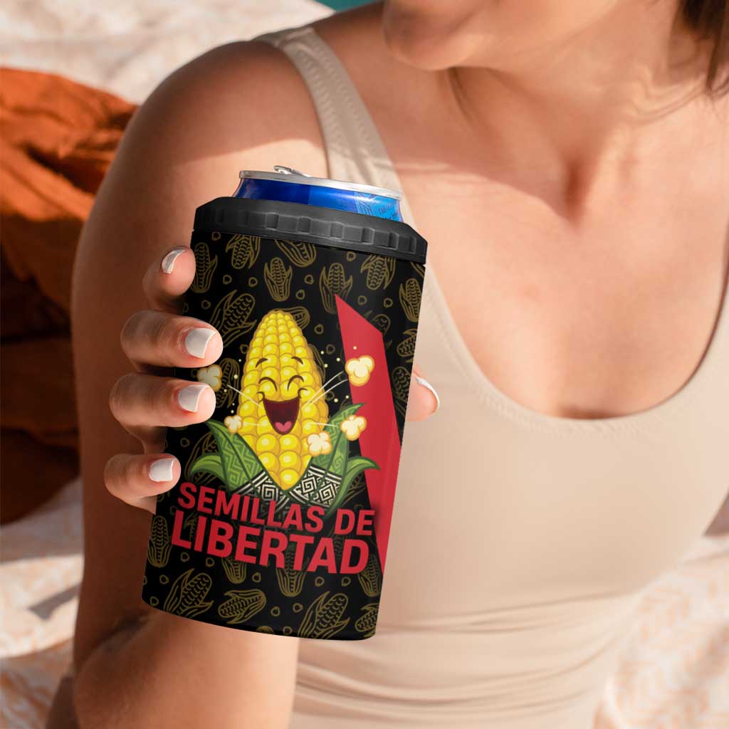 Zapatista Territories 4 in 1 Can Cooler Tumbler Mexico with Corn Graphic and Indigenous Pattern Semillas de Libertad - Wonder Print Shop