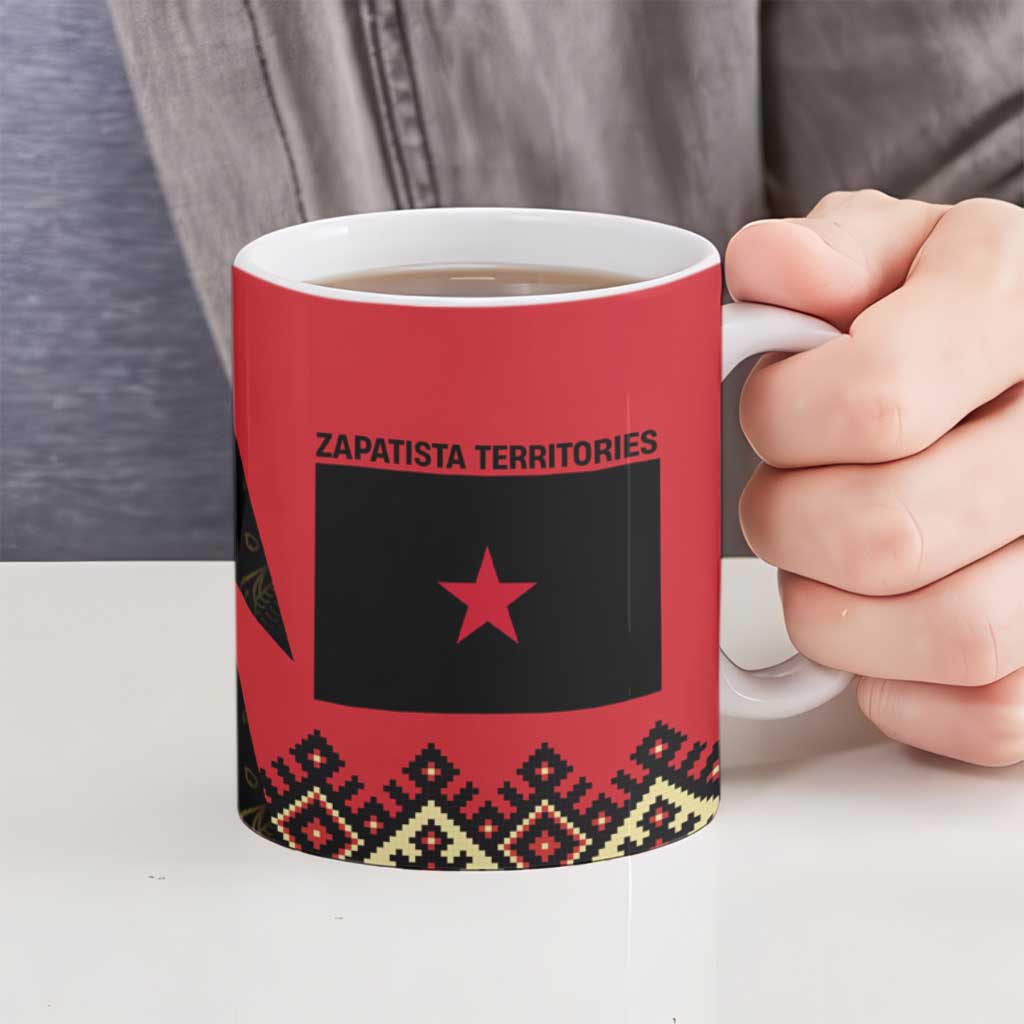 Zapatista Territories Ceramic Mug Mexico with Corn Graphic and Indigenous Pattern Semillas de Libertad - Wonder Print Shop