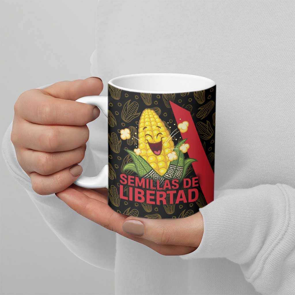 Zapatista Territories Ceramic Mug Mexico with Corn Graphic and Indigenous Pattern Semillas de Libertad - Wonder Print Shop