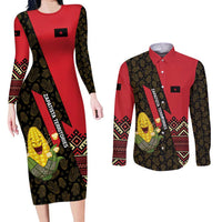 Zapatista Territories Couples Matching Long Sleeve Bodycon Dress and Long Sleeve Button Shirt Mexico with Corn Graphic and Indigenous Pattern Semillas de Libertad - Wonder Print Shop