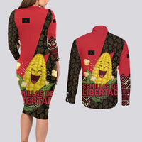 Zapatista Territories Couples Matching Long Sleeve Bodycon Dress and Long Sleeve Button Shirt Mexico with Corn Graphic and Indigenous Pattern Semillas de Libertad - Wonder Print Shop