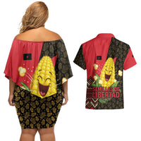 Zapatista Territories Couples Matching Off Shoulder Short Dress and Hawaiian Shirt Mexico with Corn Graphic and Indigenous Pattern Semillas de Libertad - Wonder Print Shop