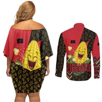 Zapatista Territories Couples Matching Off Shoulder Short Dress and Long Sleeve Button Shirt Mexico with Corn Graphic and Indigenous Pattern Semillas de Libertad - Wonder Print Shop