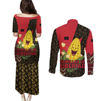 Zapatista Territories Couples Matching Puletasi and Long Sleeve Button Shirt Mexico with Corn Graphic and Indigenous Pattern Semillas de Libertad - Wonder Print Shop