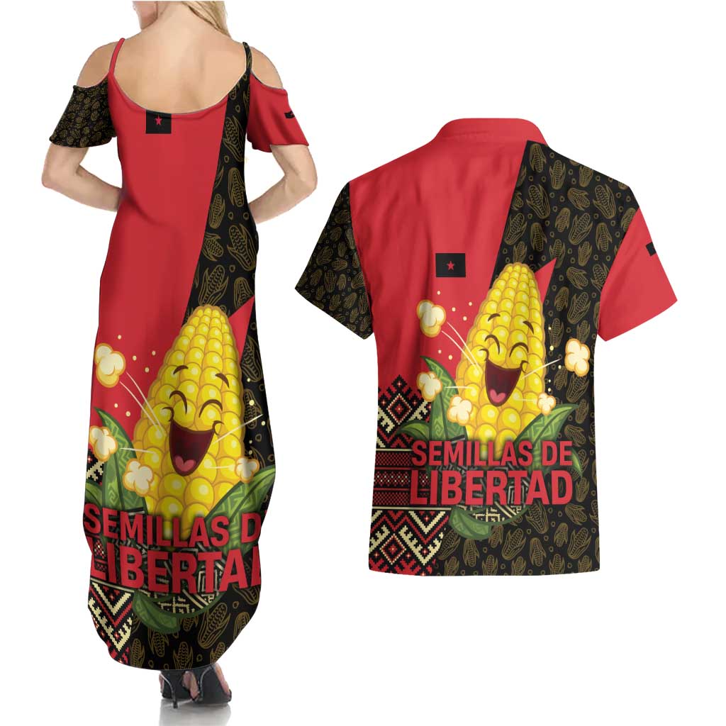 Zapatista Territories Couples Matching Summer Maxi Dress and Hawaiian Shirt Mexico with Corn Graphic and Indigenous Pattern Semillas de Libertad - Wonder Print Shop